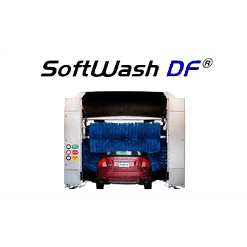 Softwash car wash tunnel with red car