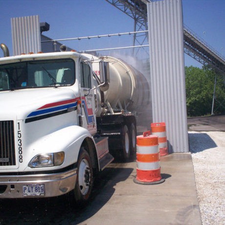 truck wash in industrial wash tunnel