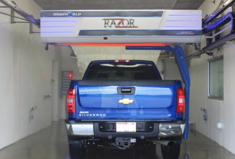 Washworld Razor car wash tunnel with truck in it